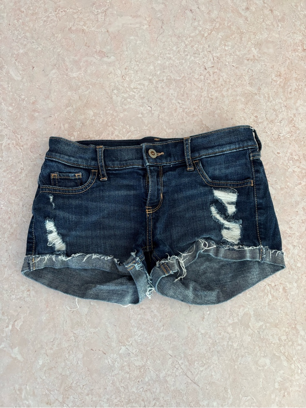 Hollister Dark Blue Distressed Cutoff Denim Shorts Size 0